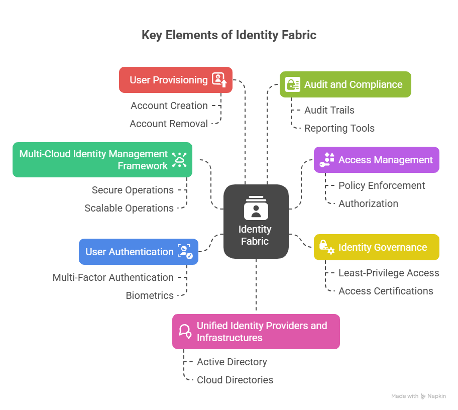 The image shows the key elements of Identity fabric.