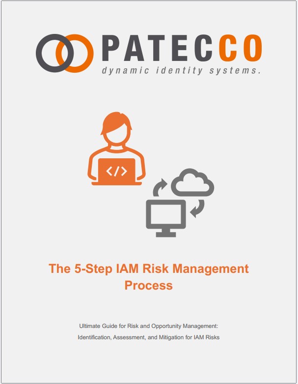 Cover image of PATECCO’s Risk Management Guide titled “The 5-Step IAM Risk Management Process,” featuring a secure digital interface and identity icons.